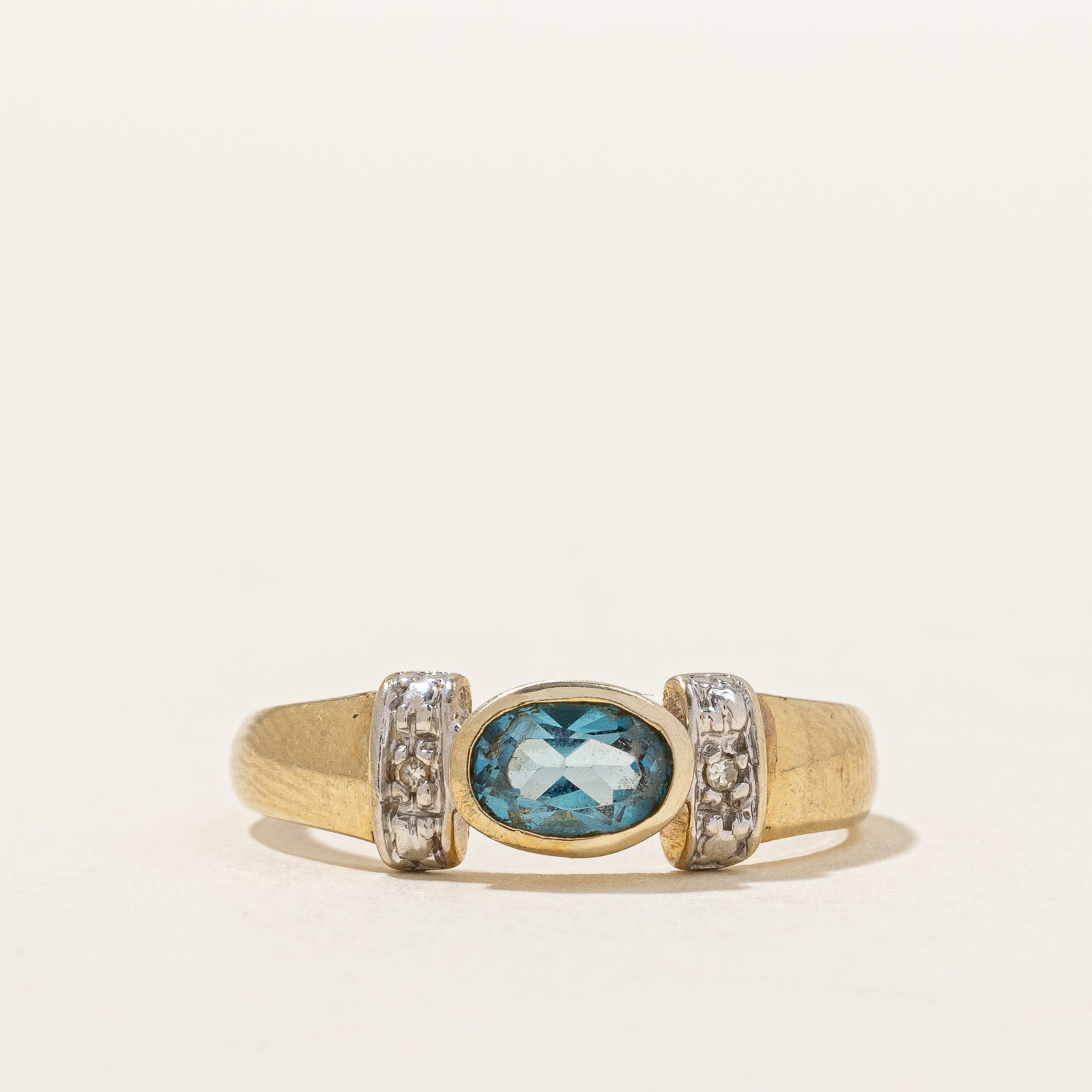 Bezel Set Blue Topaz & Diamond Ring | 0.50ct, 0.01ctw | SZ 6.75 |