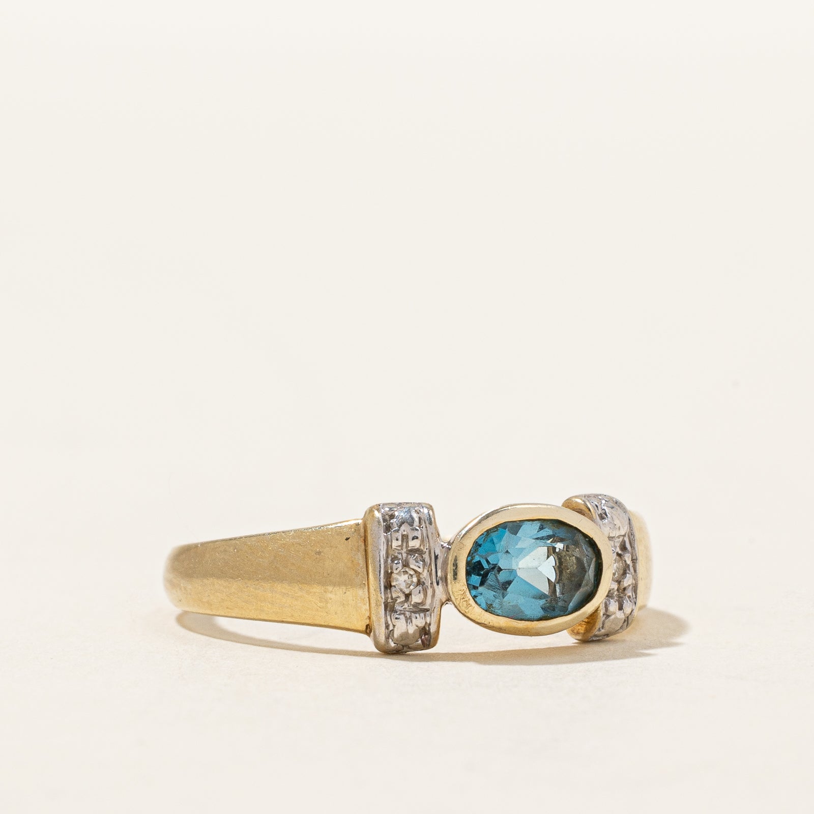 Bezel Set Blue Topaz & Diamond Ring | 0.50ct, 0.01ctw | SZ 6.75 |