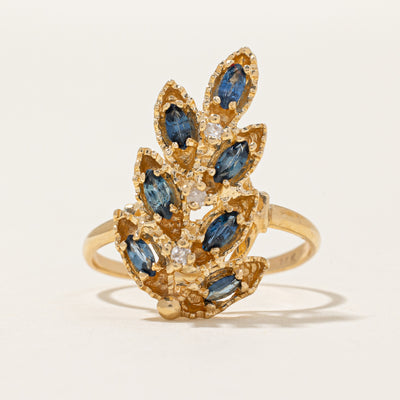 Blue Sapphire & Diamond Feather Ring | 0.50ctw, 0.05ctw | SZ 5.75 |