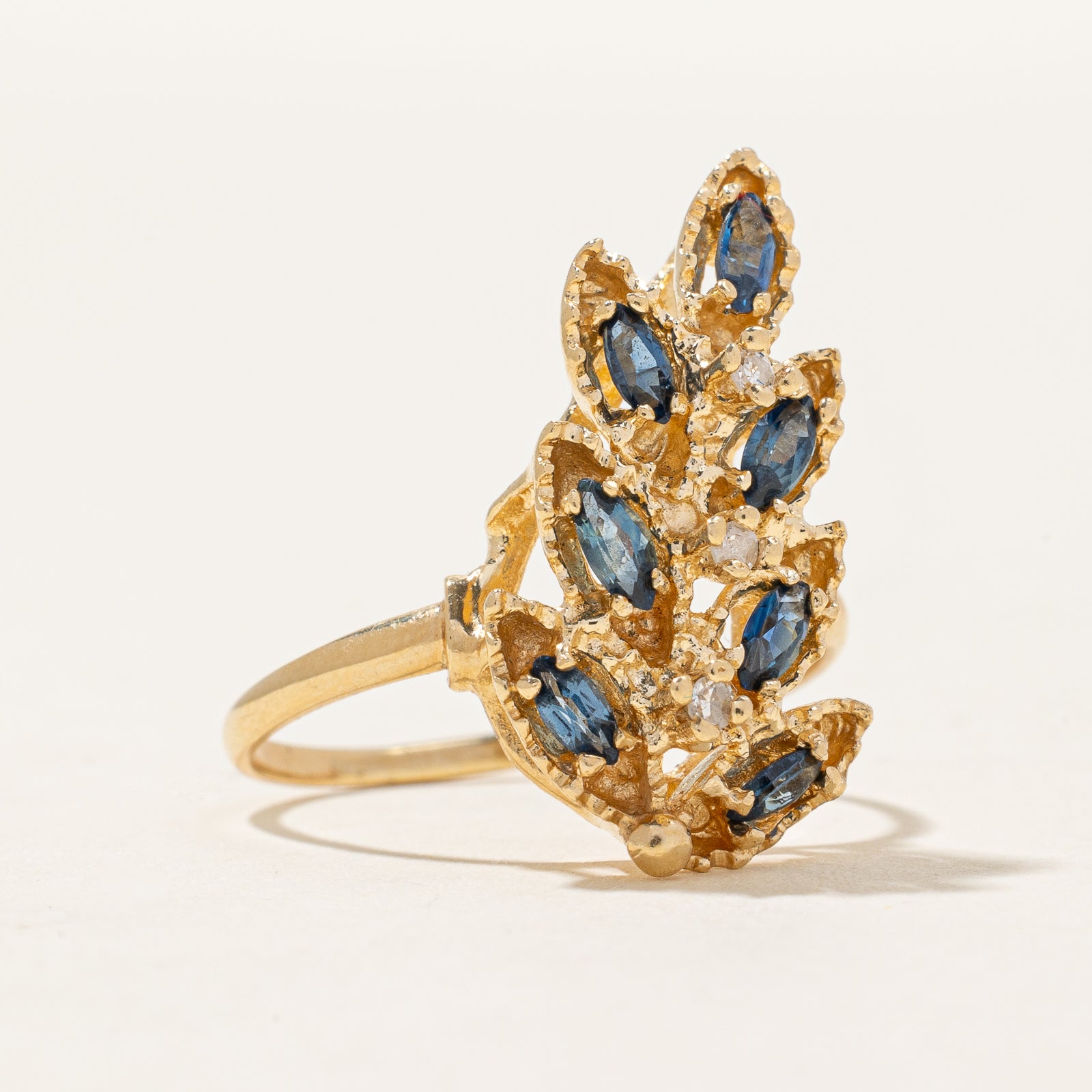 Blue Sapphire & Diamond Feather Ring | 0.50ctw, 0.05ctw | SZ 5.75 |