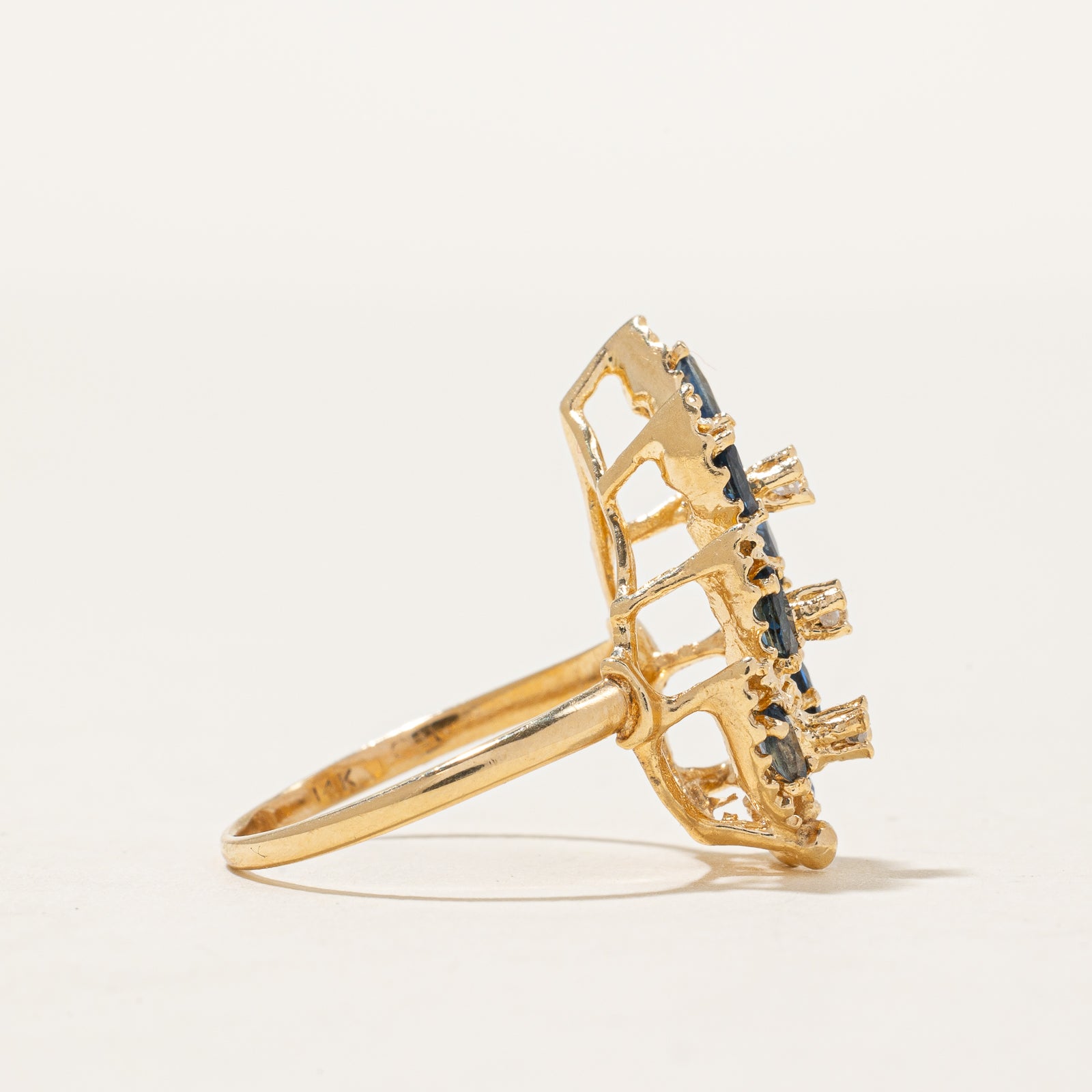 Blue Sapphire & Diamond Feather Ring | 0.50ctw, 0.05ctw | SZ 5.75 |