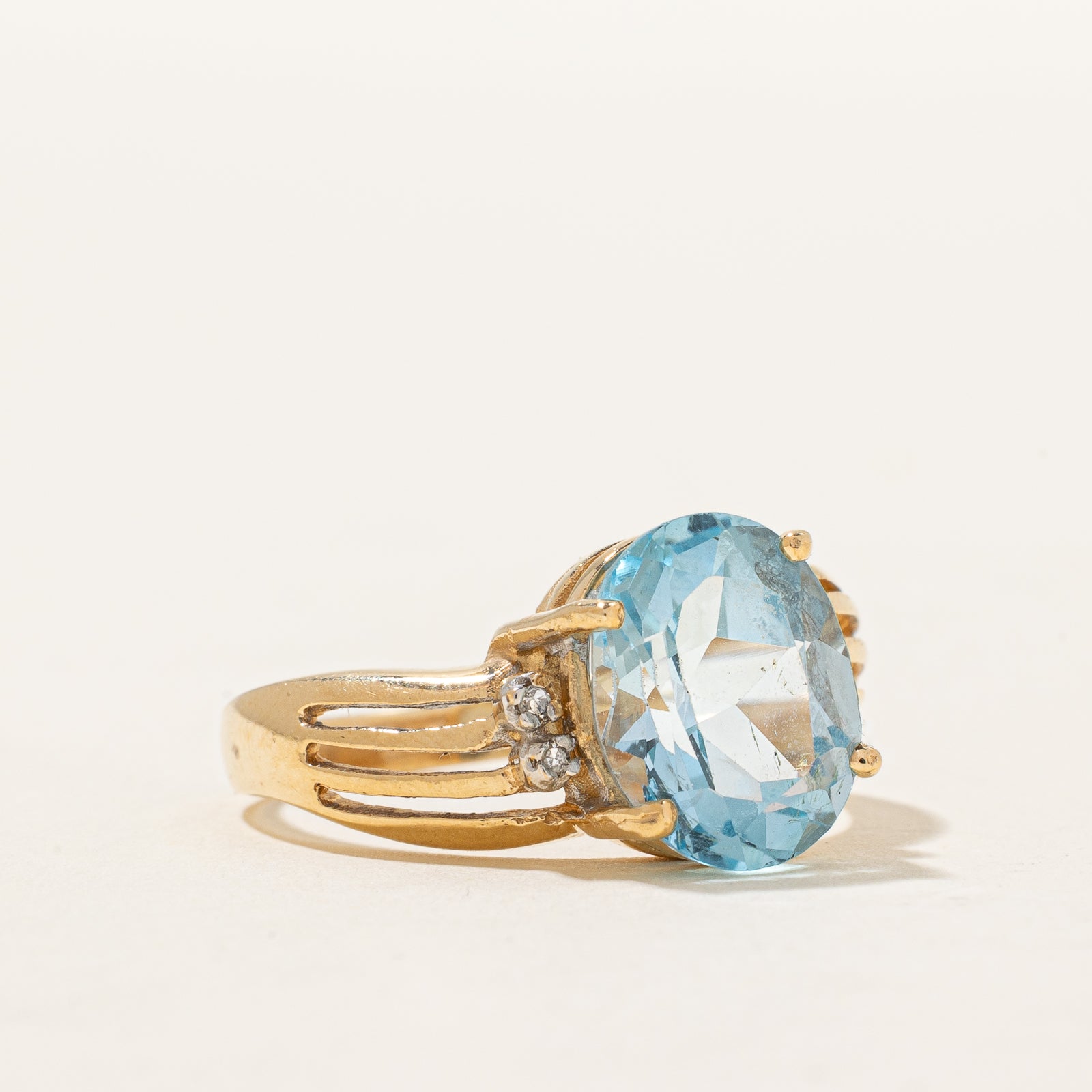 Blue Topaz & Diamond Cocktail Ring | 4.90ct, 0.02ctw | SZ 7.75 |