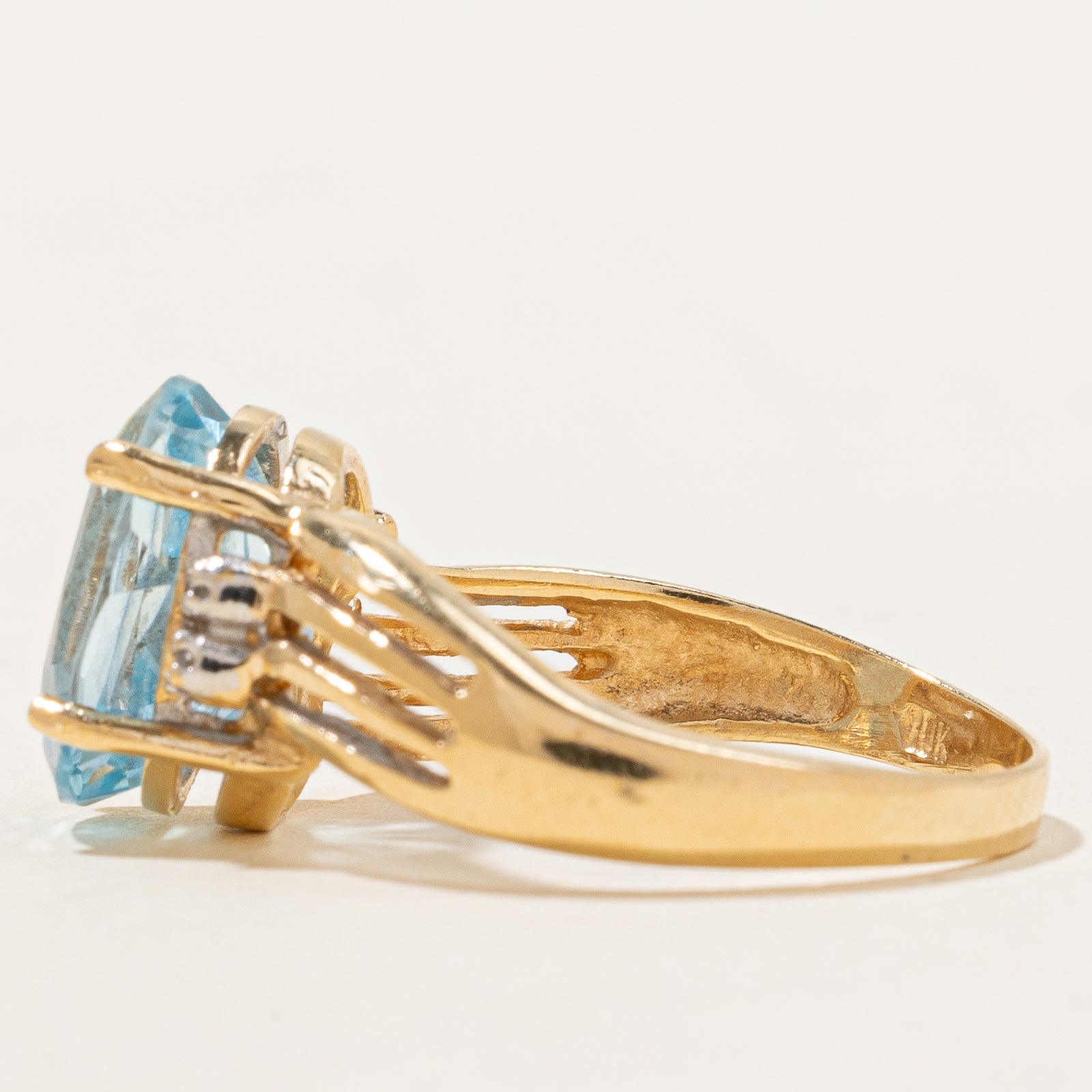 Blue Topaz & Diamond Cocktail Ring | 4.90ct, 0.02ctw | SZ 7.75 |