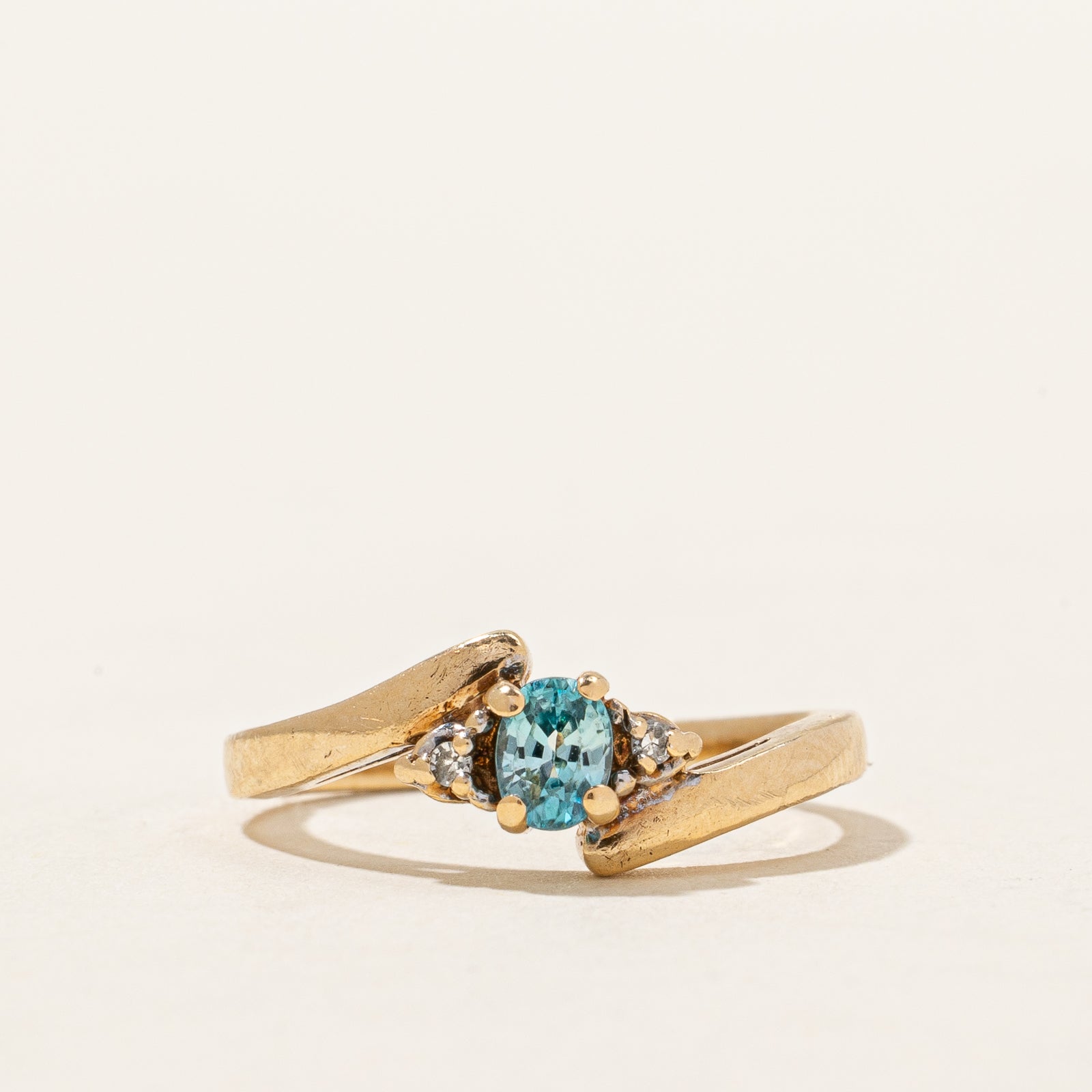 Blue Zircon & Diamond Bypass Ring | 0.22ct, 0.02ctw | SZ 3.75 |