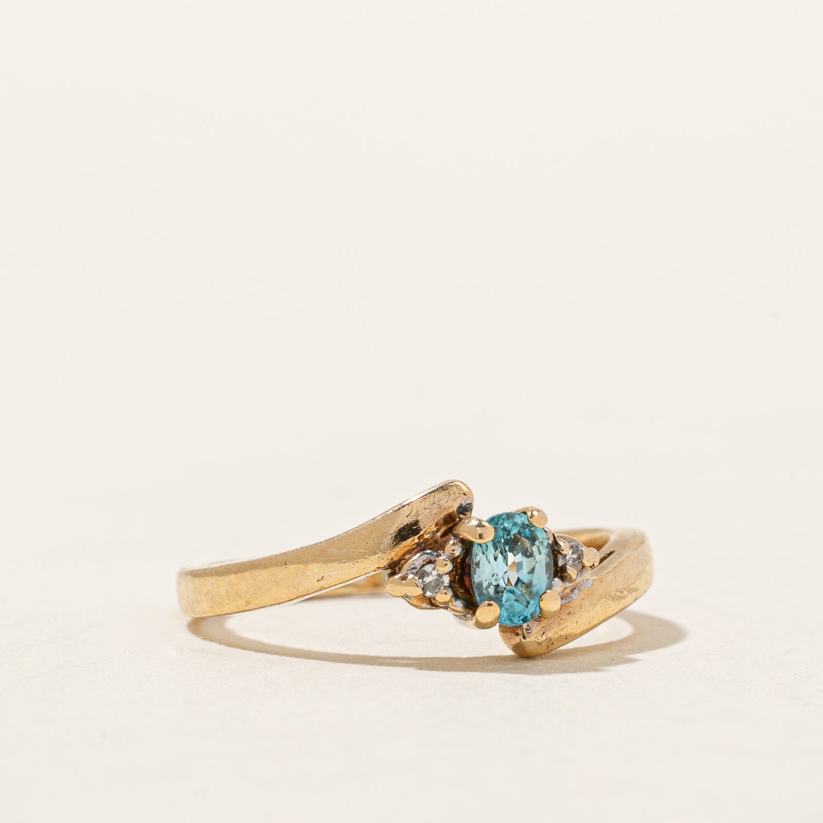 Blue Zircon & Diamond Bypass Ring | 0.22ct, 0.02ctw | SZ 3.75 |