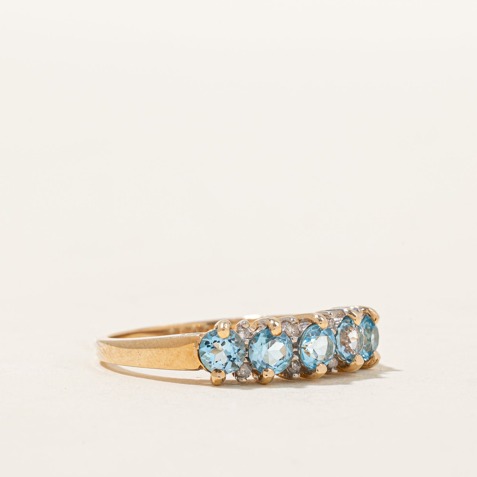Five Stone Blue Topaz & Diamond Ring | 0.90ctw, 0.04ctw | SZ 7.75 |