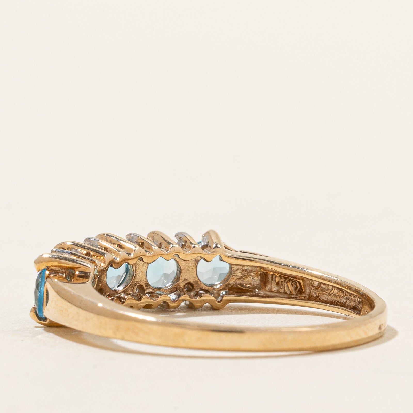 Five Stone Blue Topaz & Diamond Ring | 0.90ctw, 0.04ctw | SZ 7.75 |