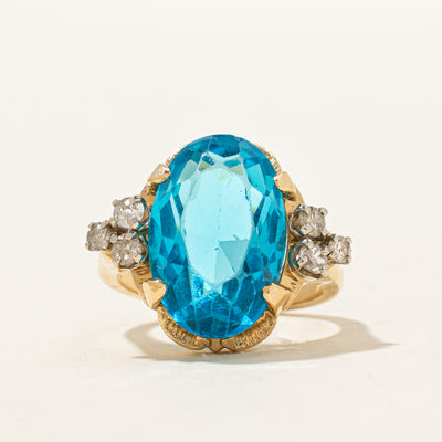Blue Glass Paste & Diamond Cocktail Ring | 14.00ct, 0.30ctw | SZ 6.25 |