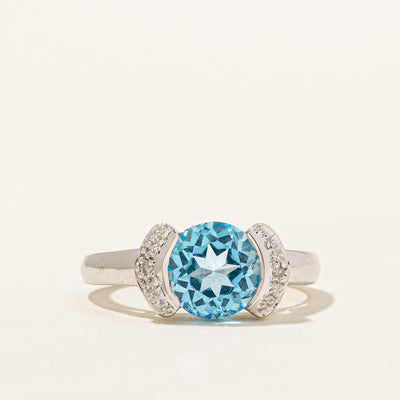 Blue Topaz & Diamond Semi Bezel Ring | 2.00ct, 0.02ctw | SZ 7 |