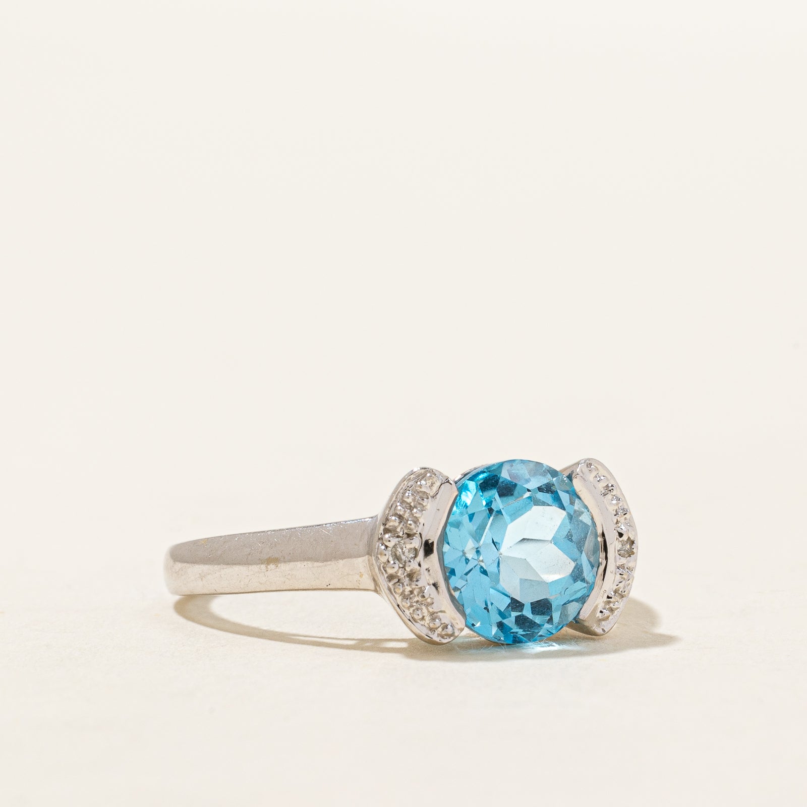Blue Topaz & Diamond Semi Bezel Ring | 2.00ct, 0.02ctw | SZ 7 |