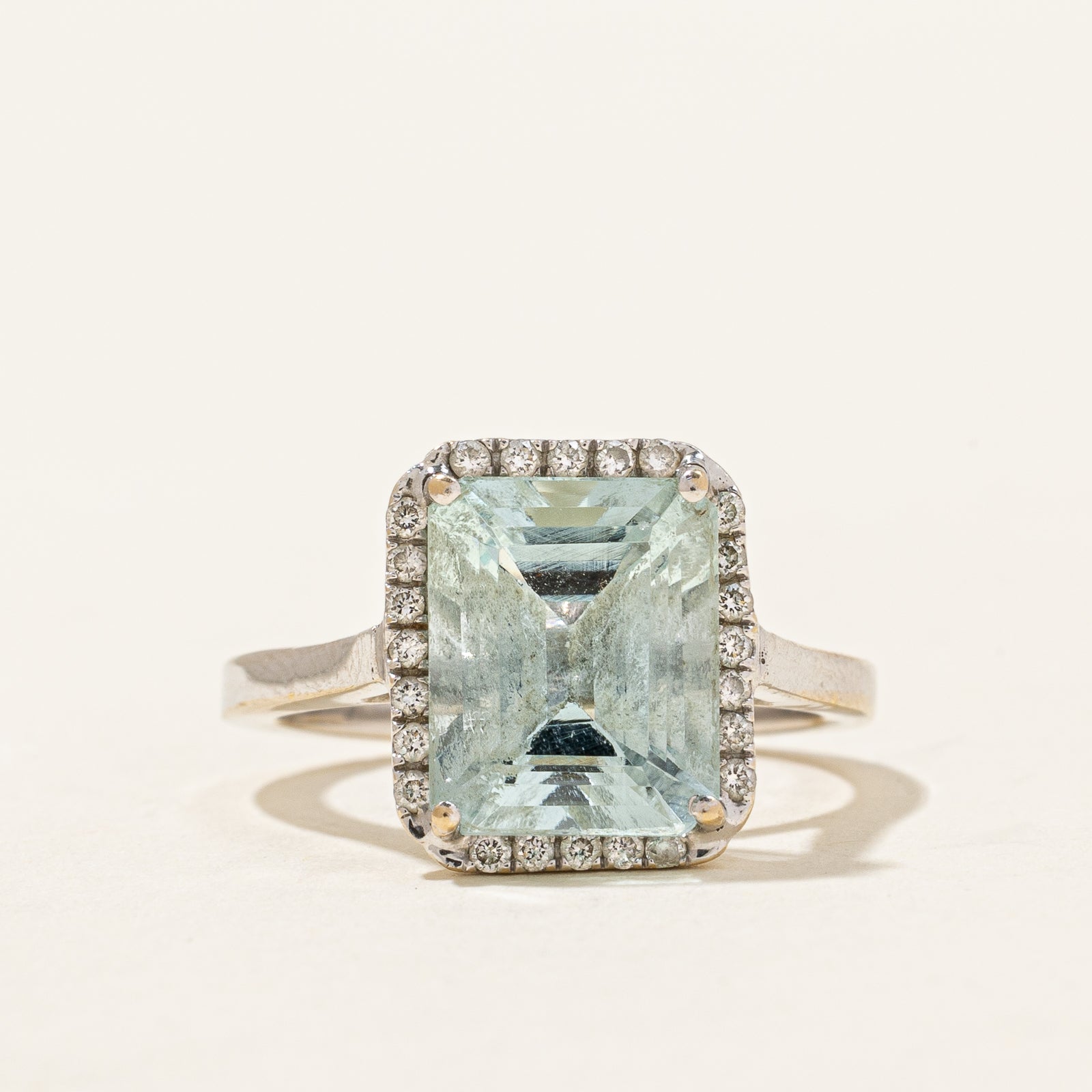 Aquamarine & Diamond Halo Ring | 3.00ct, 0.14ctw | SZ 5 |