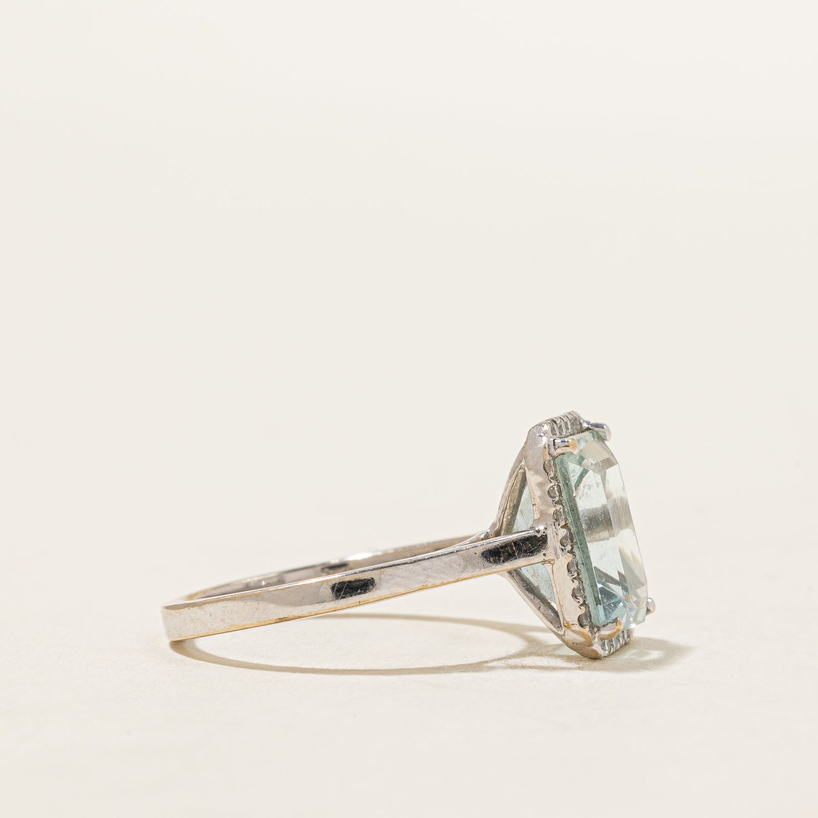 Aquamarine & Diamond Halo Ring | 3.00ct, 0.14ctw | SZ 5 |