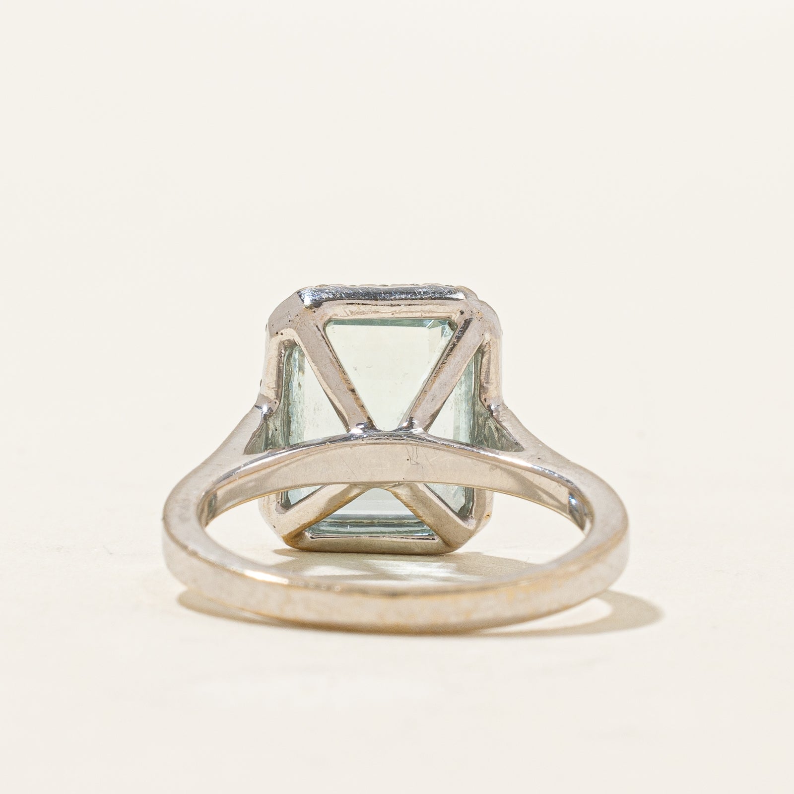 Aquamarine & Diamond Halo Ring | 3.00ct, 0.14ctw | SZ 5 |