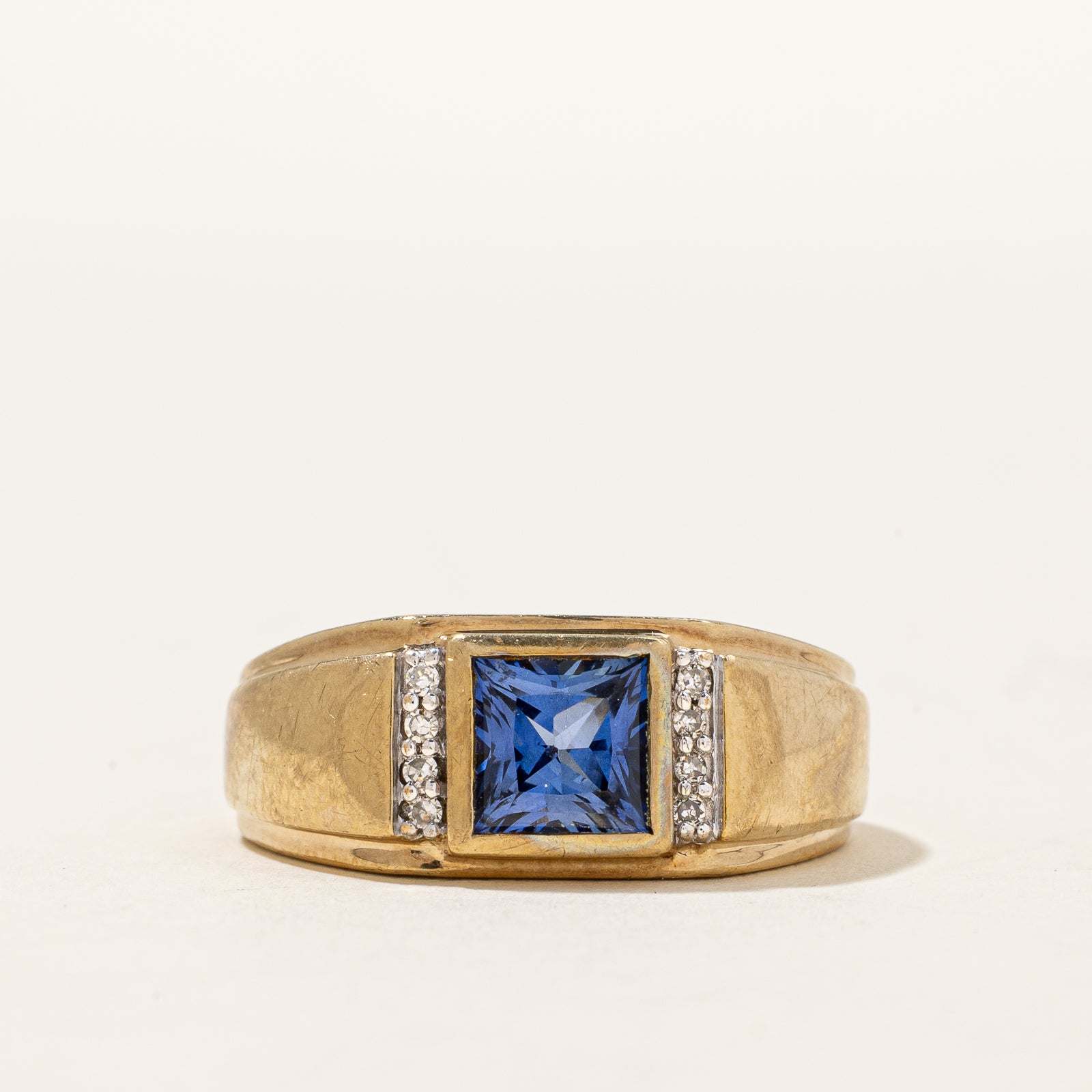 Synthetic Sapphire & Diamond Ring | 1.40ct, 0.05ctw | SZ 9 |