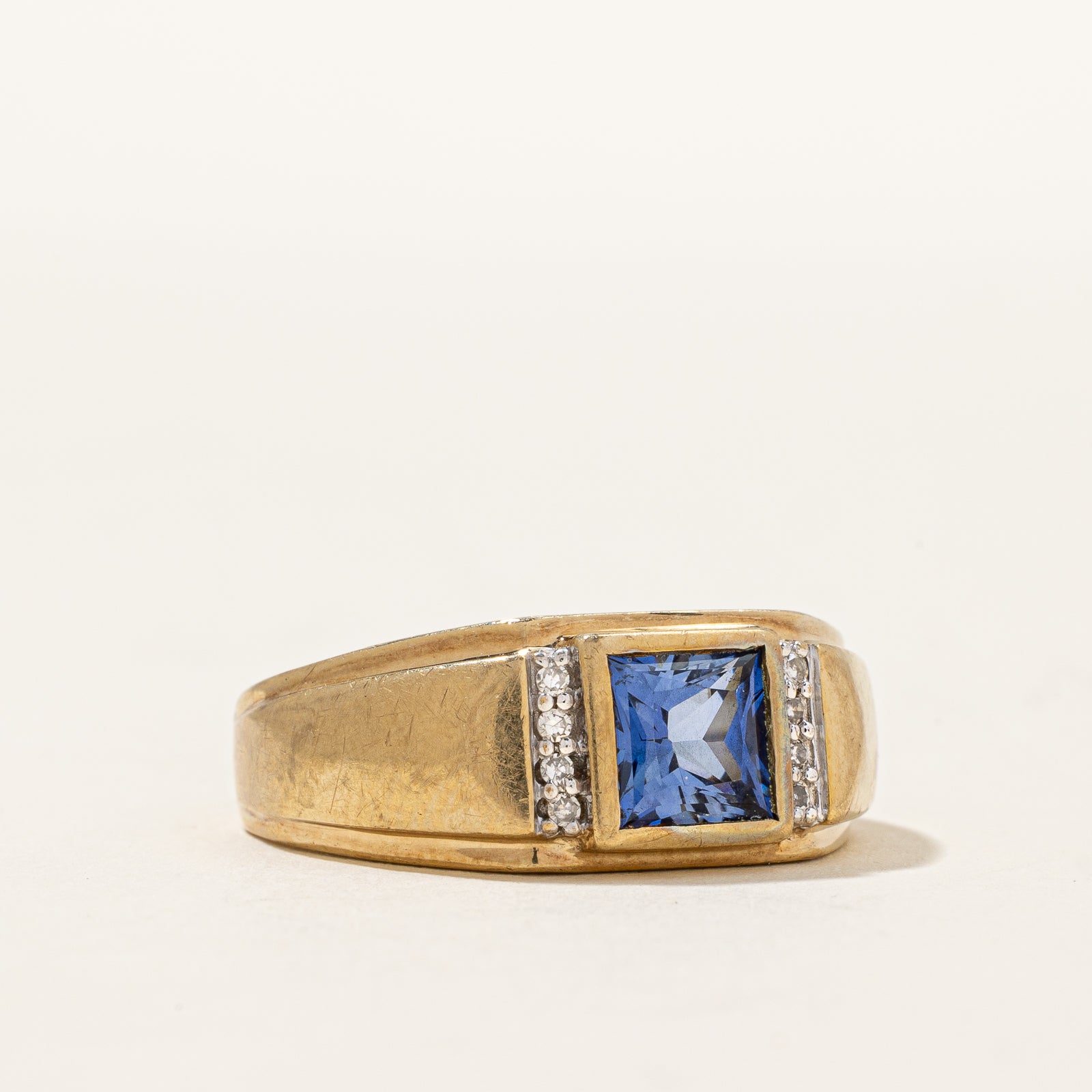 Synthetic Sapphire & Diamond Ring | 1.40ct, 0.05ctw | SZ 9 |