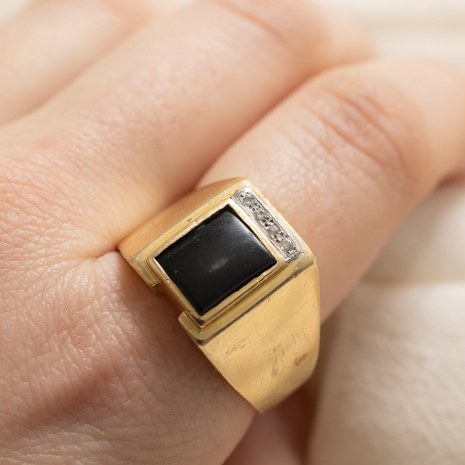 Onyx & Diamond Signet Ring | 2.60ct | 0.04ctw | SZ 11.5