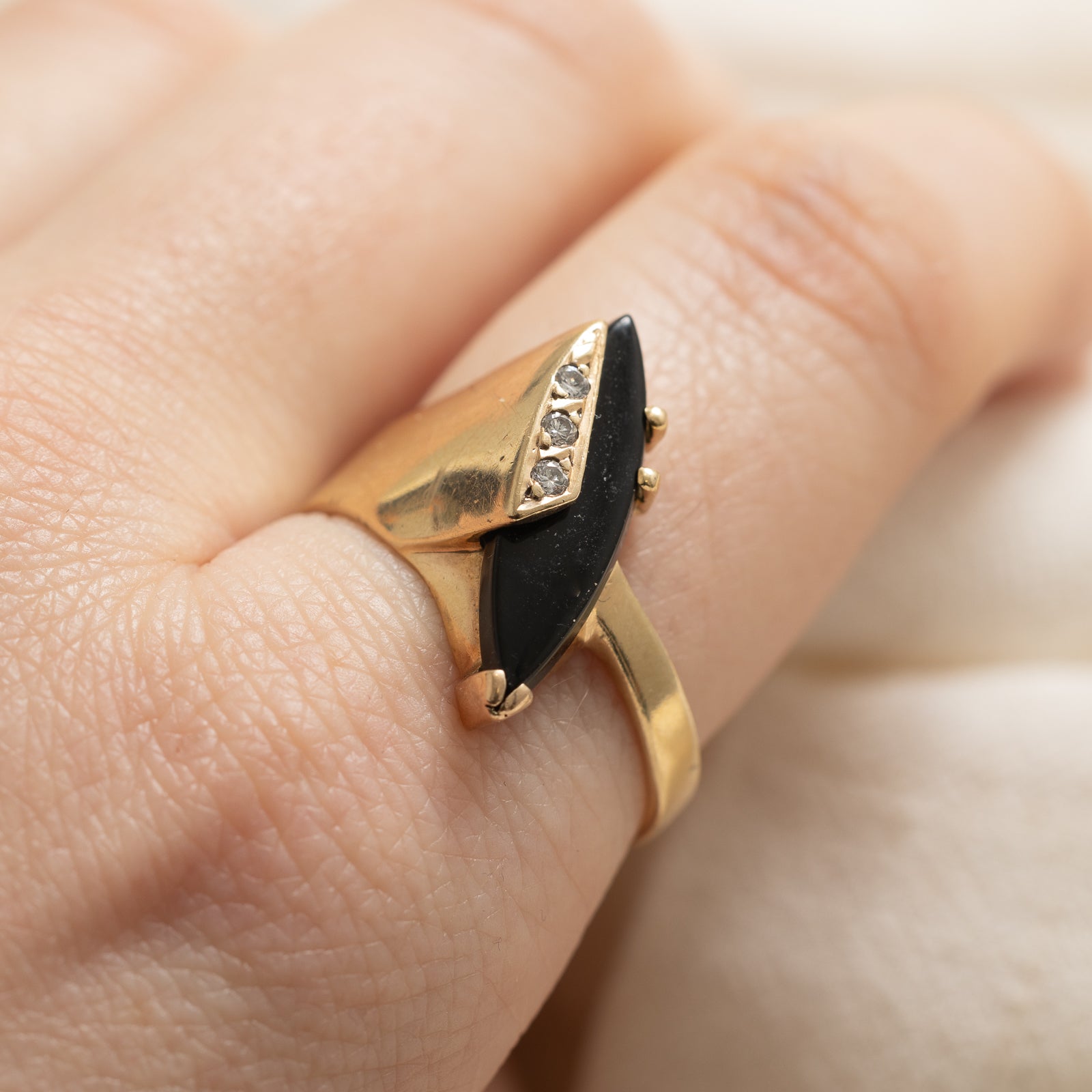 Onyx & Diamond Navette Ring | 1.85ct | 0.05ctw | SZ 9.25