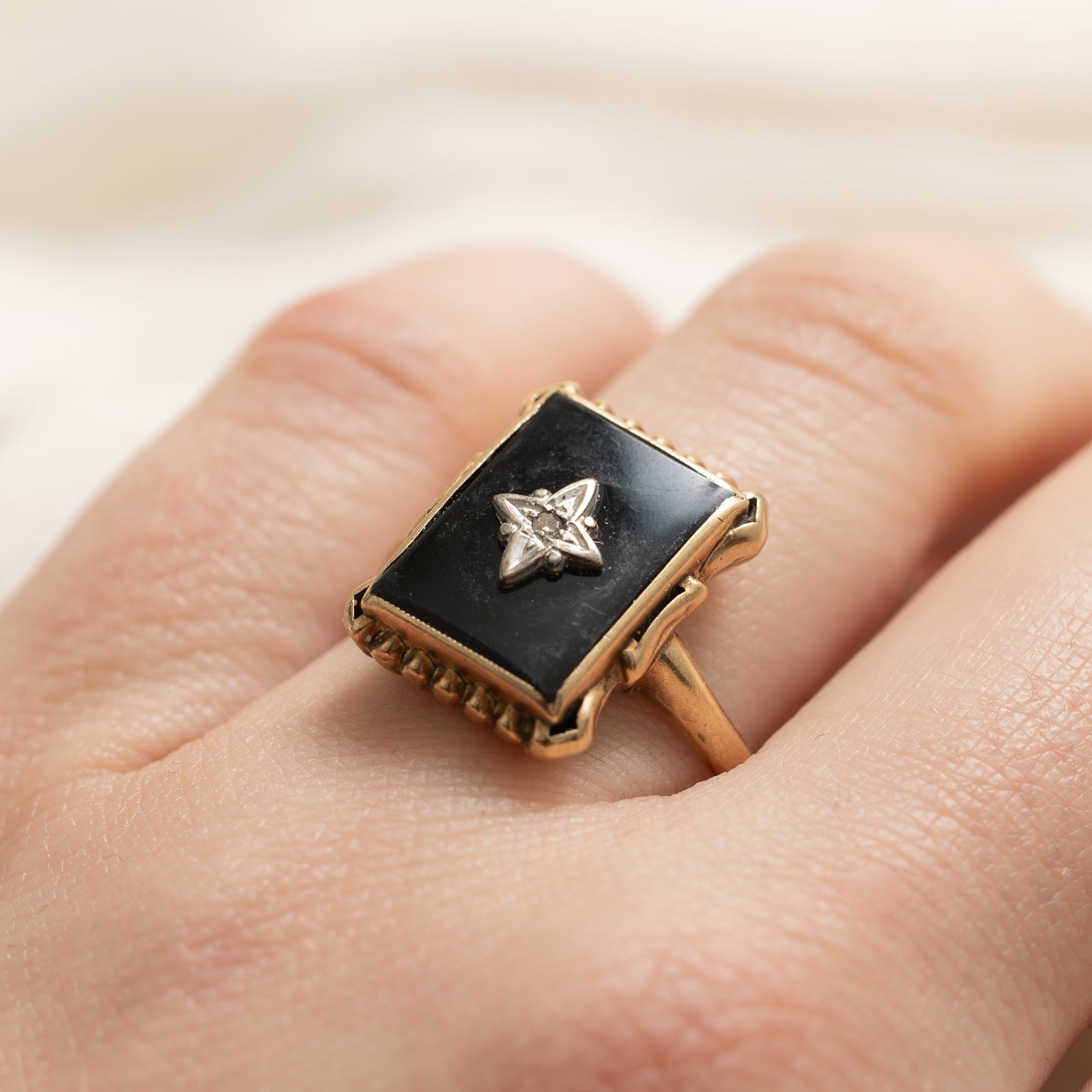 Vintage Onyx & Diamond Ring | 4.50ct | 0.01ct | SZ 6.5