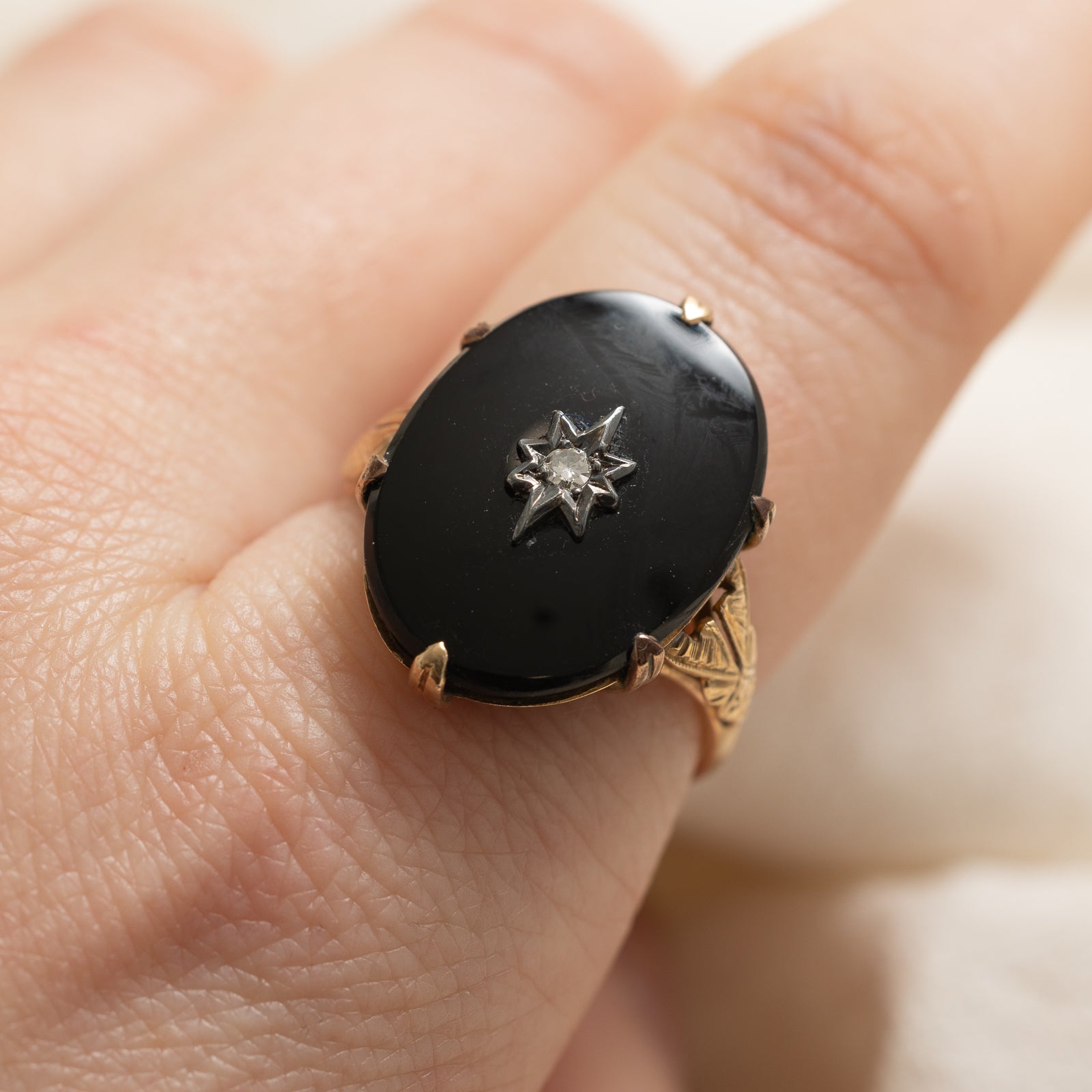 'Birks' Onyx & Diamond Cocktail Ring |  7.50ct | 0.04ct | SZ 8
