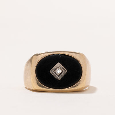 Oval Onyx & Diamond Signet Ring | 2.80ct | 0.02ct | SZ 10.5