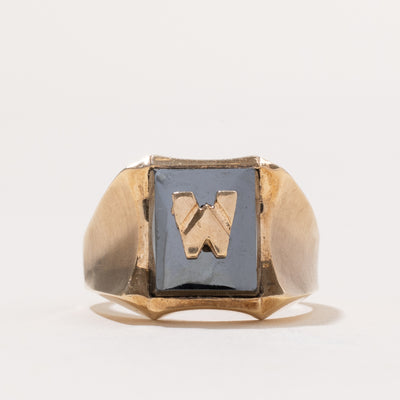 Hematite 'W' Initial Signet Ring | 6.00ct | SZ 9.25