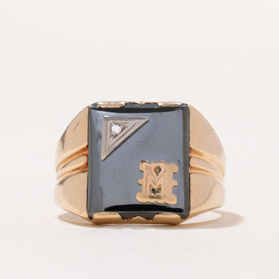 Hematite & Diamond 'M' Initial Signet Ring | 8.00ct | 0.01ct | SZ 7