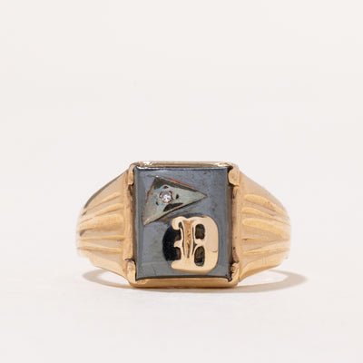 Hematite & Diamond 'D' Initial Signet Ring | 5.00ct | 0.01ct | SZ 11.25