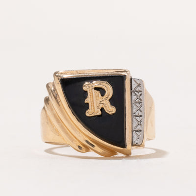 Onyx 'R' Initial Signet Ring | 3.50ct | SZ 8.5