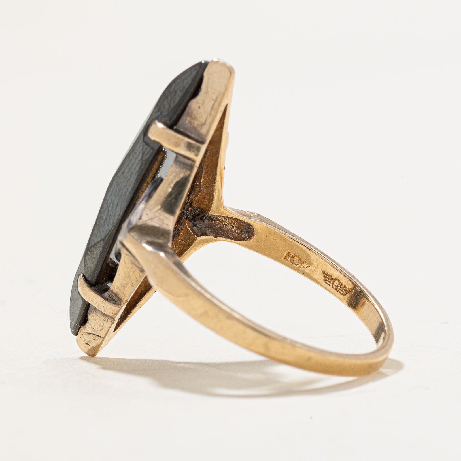 Hematite & Diamond Navette Ring | 6.00ct | 0.02ctw | SZ 6.25