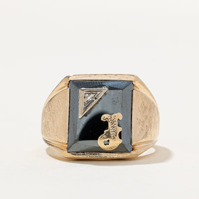 Hematite & Diamond 'J' Initial Signet Ring | 7.50ct | 0.01ct | SZ 9.25