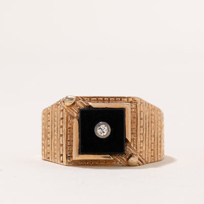 Onyx & Diamond Textured Signet Ring | 2.00ct | 0.04ct | SZ 12