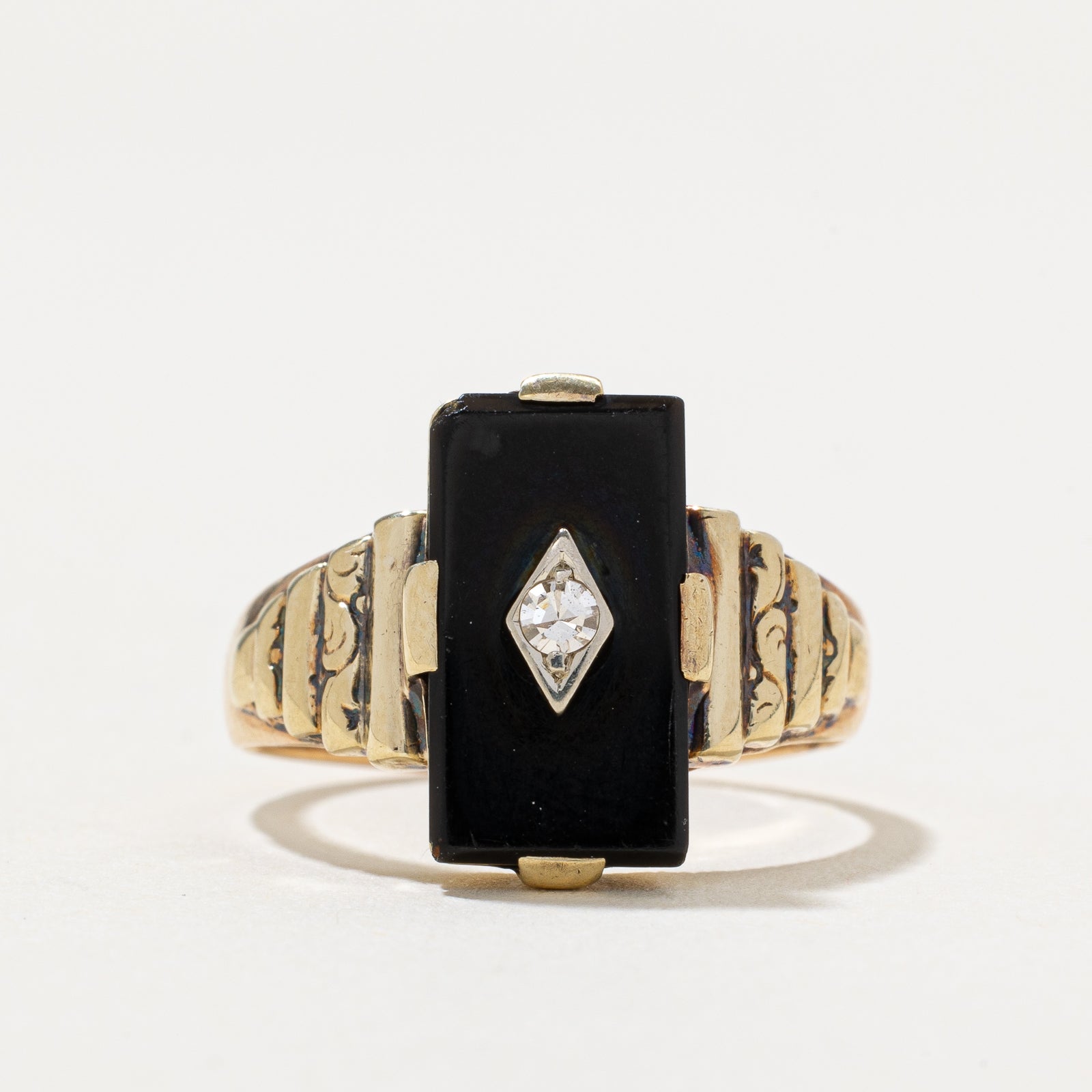 Onyx & Diamond Textured Ring | 2.50ct | 0.01ct | SZ 4.5