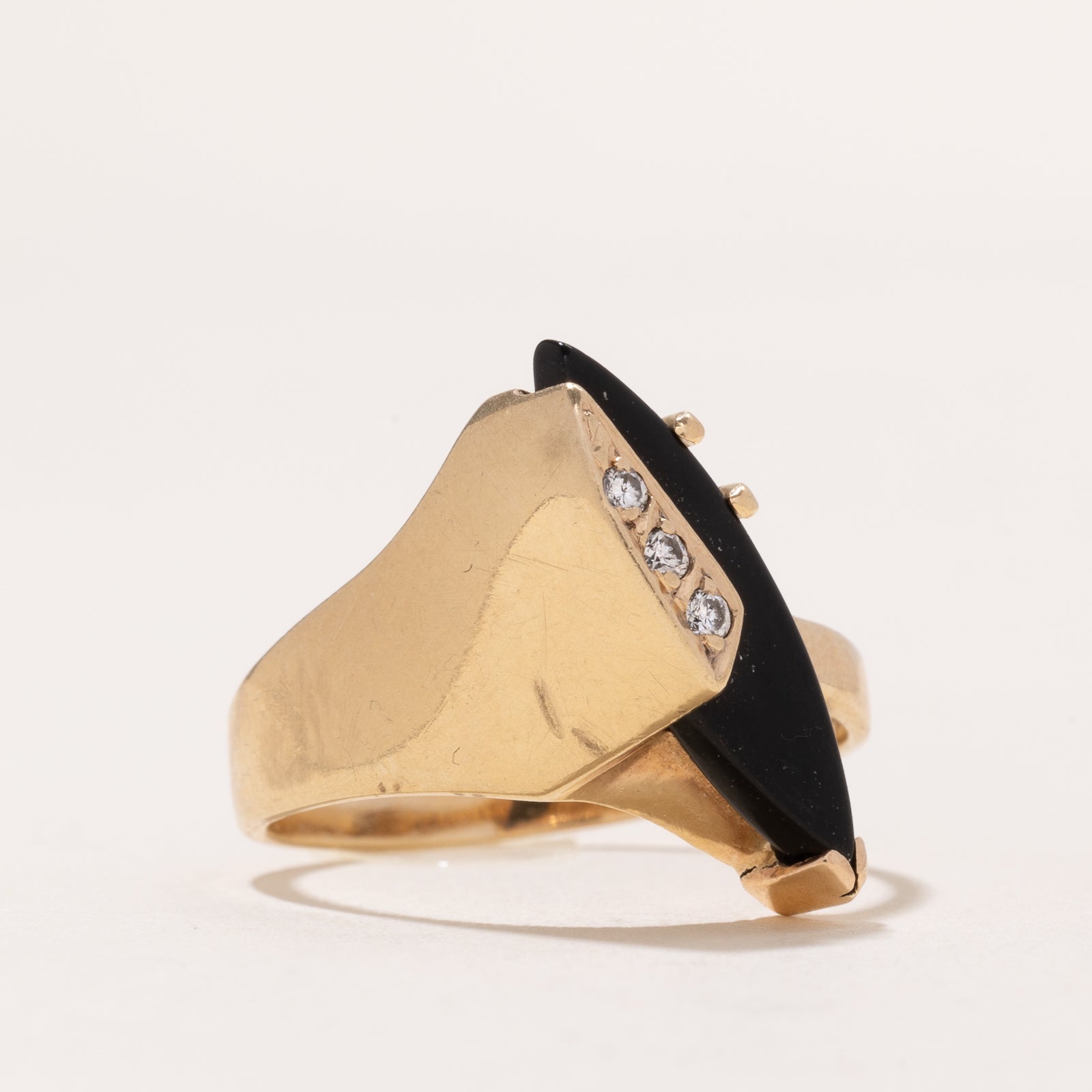 Onyx & Diamond Navette Ring | 1.85ct | 0.05ctw | SZ 9.25