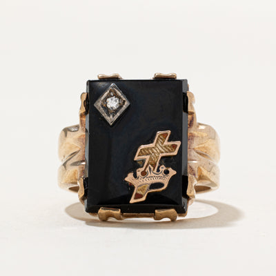 Onyx & Diamond Signet Ring | 7.50ct | 0.03ct | SZ 7.5