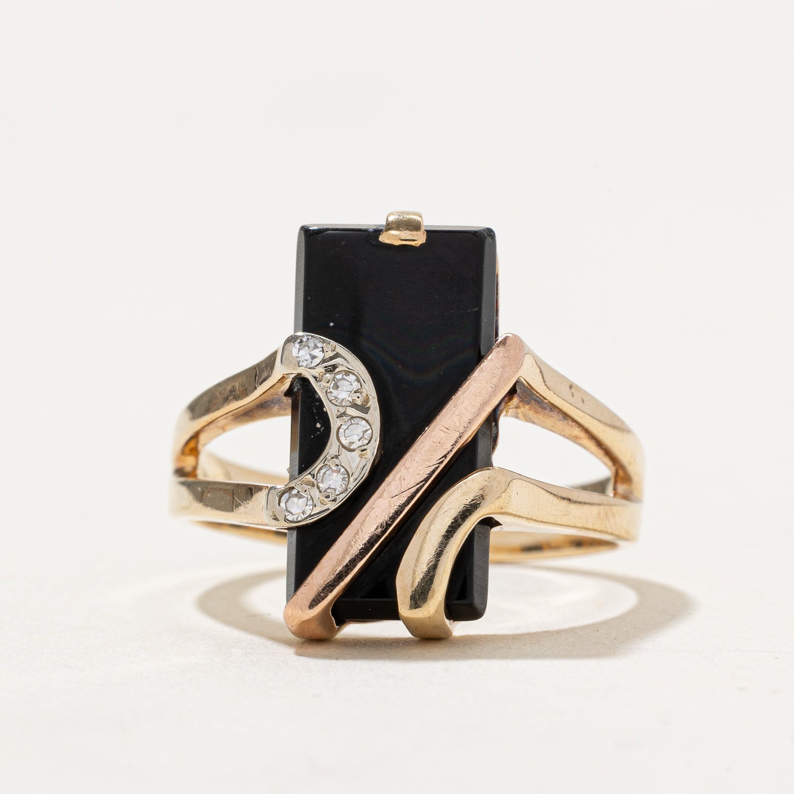 Onyx & Diamond Open Shank Ring | 3.00ct | 0.05ct | SZ 7.5