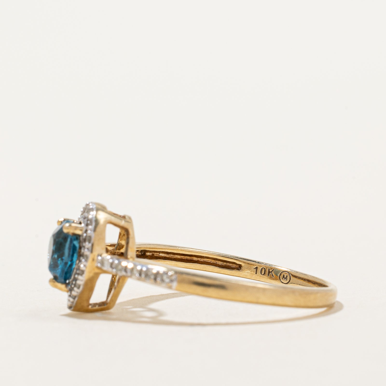 Heart Cut Blue Topaz & Diamond Halo Ring | 0.57ct, 0.12ctw | SZ 7 |