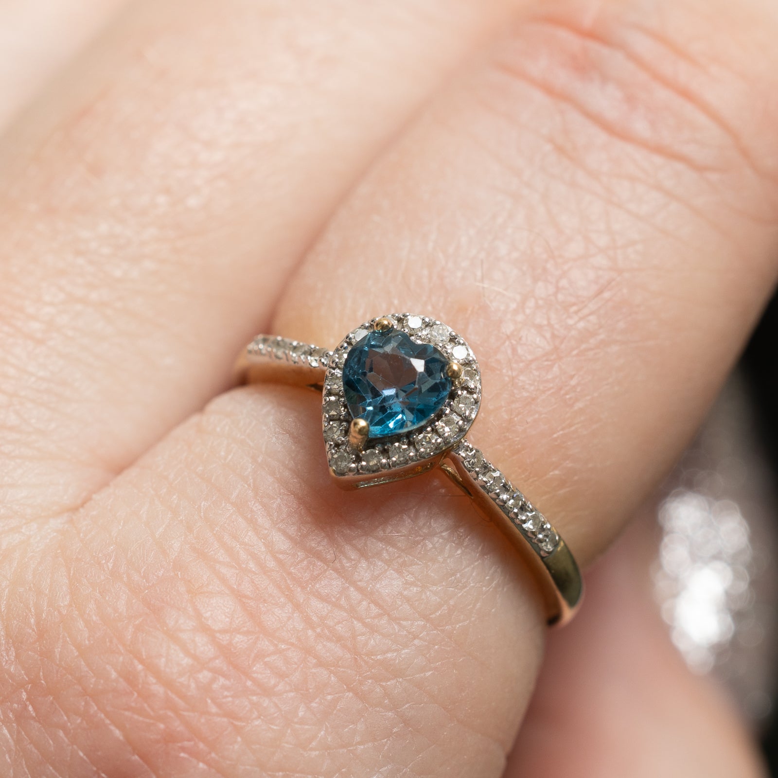 Heart Cut Blue Topaz & Diamond Halo Ring | 0.57ct, 0.12ctw | SZ 7 |