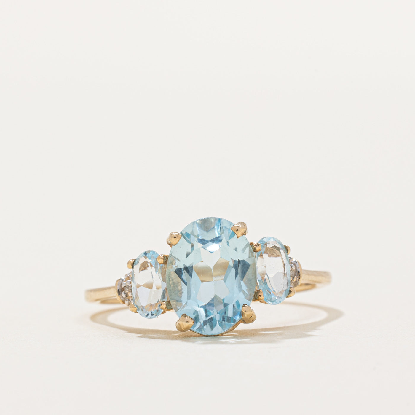 Three Stone Blue Topaz & Diamond Ring | 2.50ctw, 0.01ctw | SZ 6.5 |