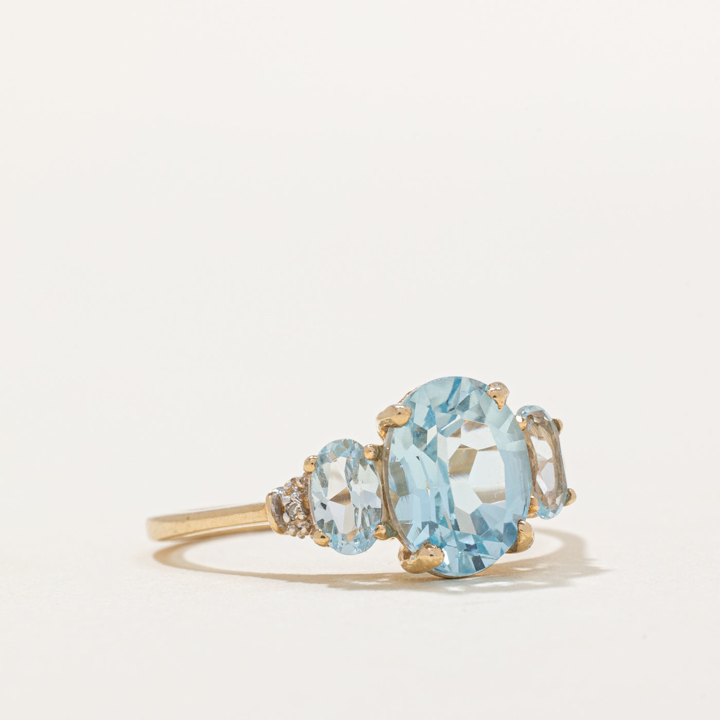 Three Stone Blue Topaz & Diamond Ring | 2.50ctw, 0.01ctw | SZ 6.5 |