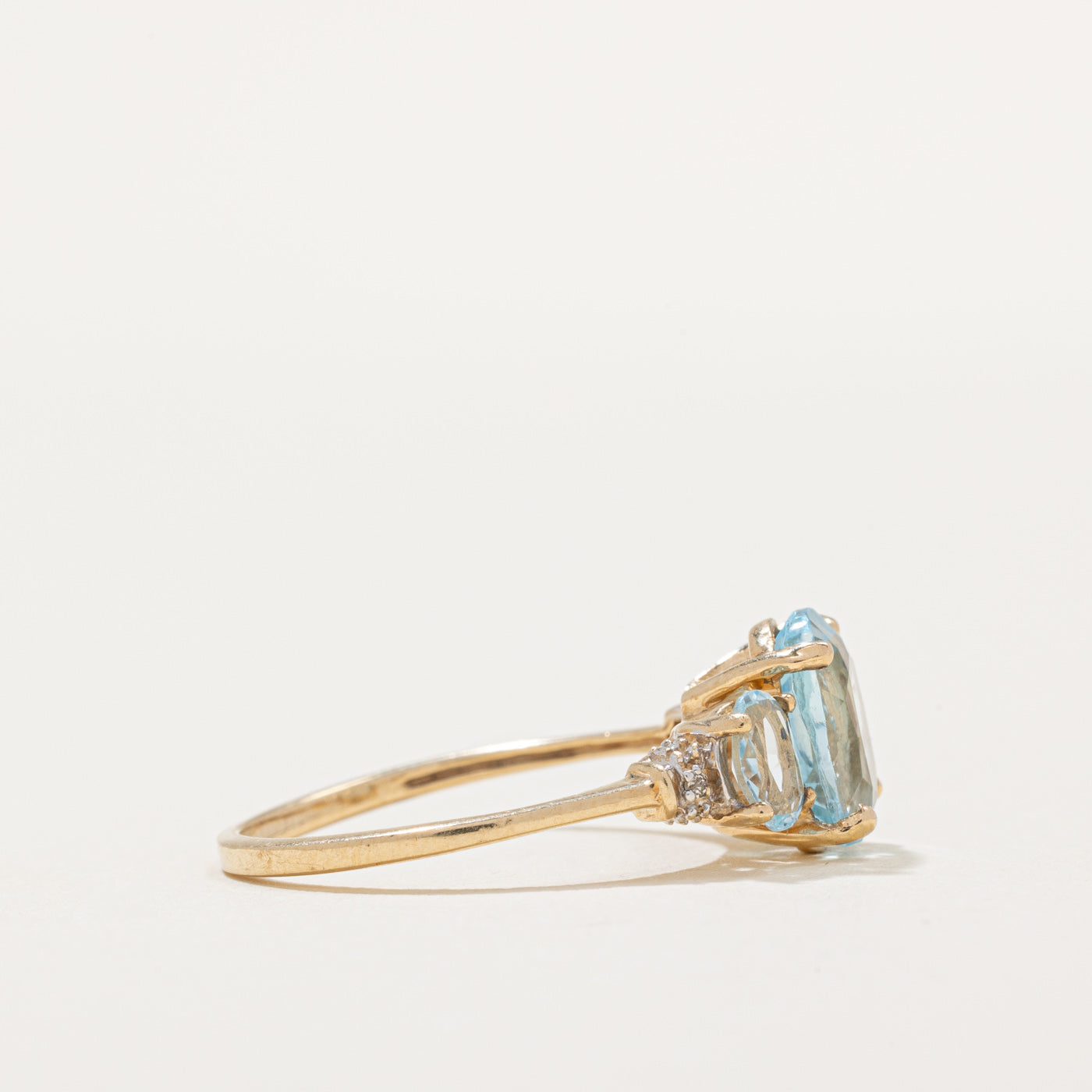 Three Stone Blue Topaz & Diamond Ring | 2.50ctw, 0.01ctw | SZ 6.5 |