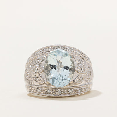 Aquamarine & Diamond Cocktail Ring | 3.00ct, 0.16ctw | SZ 5 |