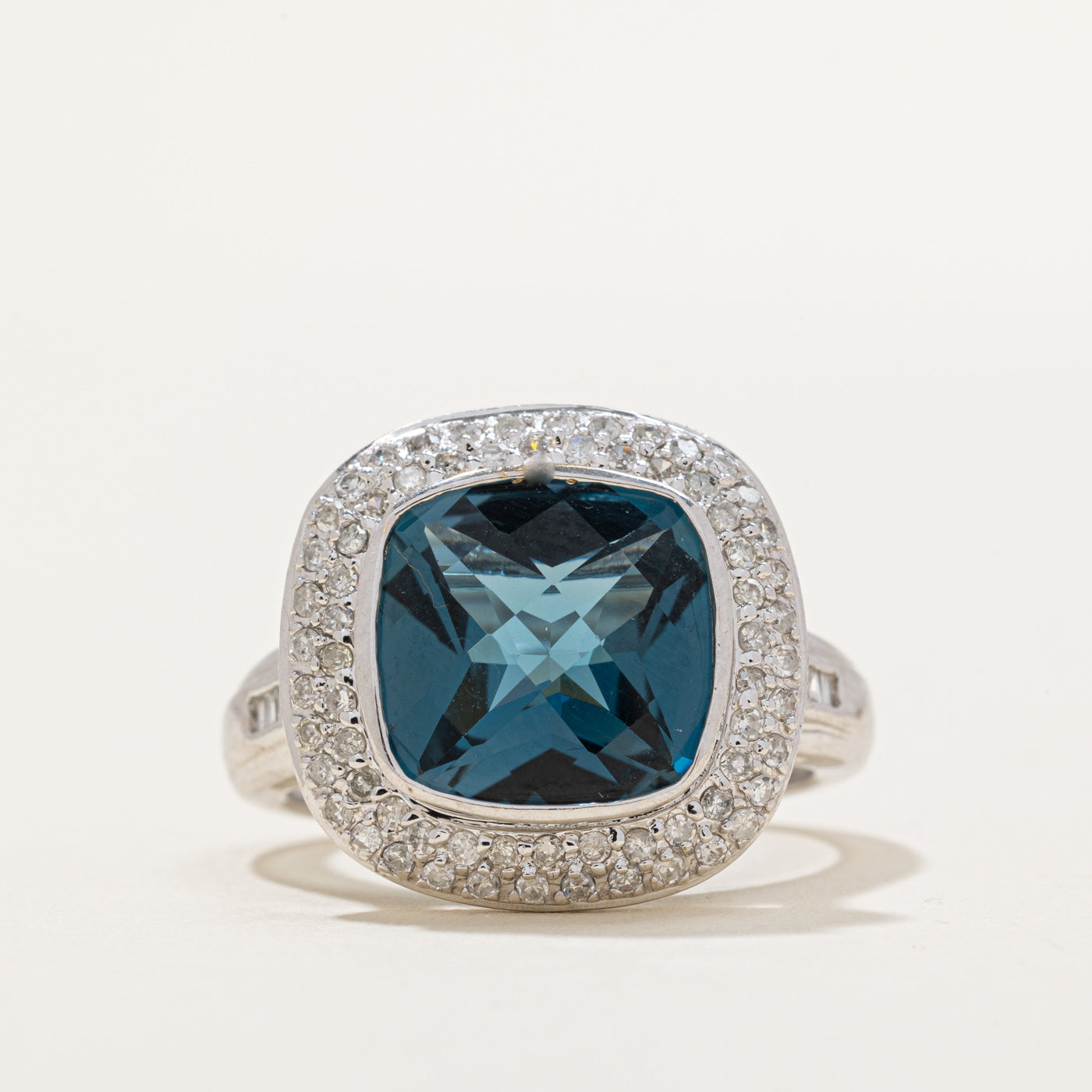 London Blue Topaz & Diamond Halo Ring | 6.00ct, 0.40ctw | SZ 8.25 |