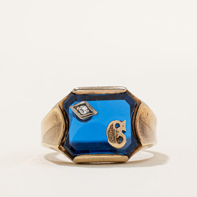 Blue & White Synthetic Spinel 'G' Signet Ring | 7.00ctw | SZ 10 |