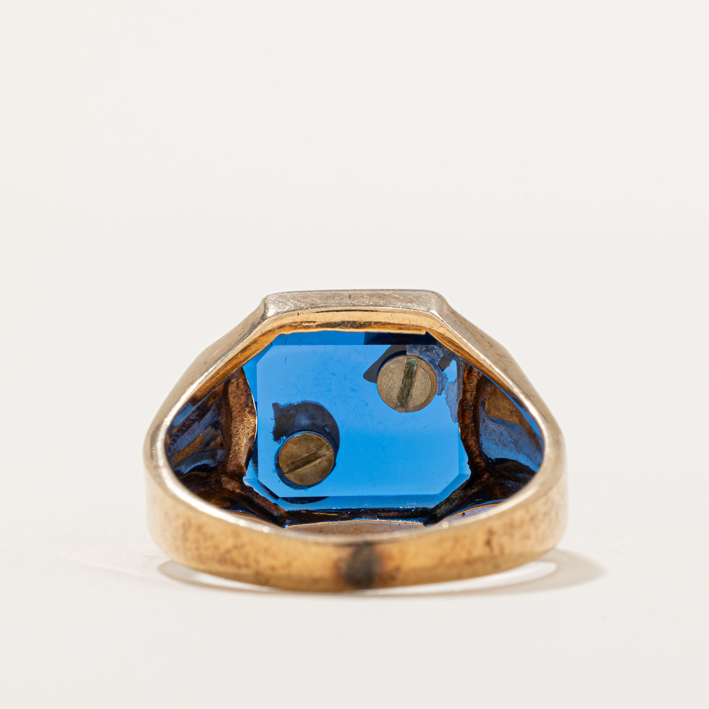 Blue & White Synthetic Spinel 'G' Signet Ring | 7.00ctw | SZ 10 |