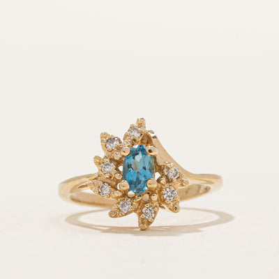 Blue Topaz & Diamond Cluster Ring | 0.26ct, 0.08ctw | SZ 3.5 |
