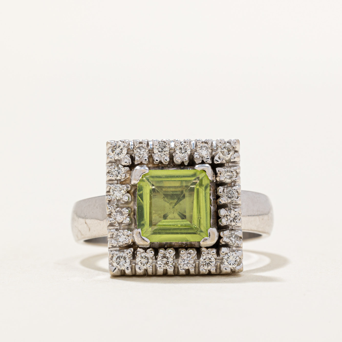 Peridot & Diamond Square Ring | 1.50ct, 0.30ctw | SZ 7.5 |