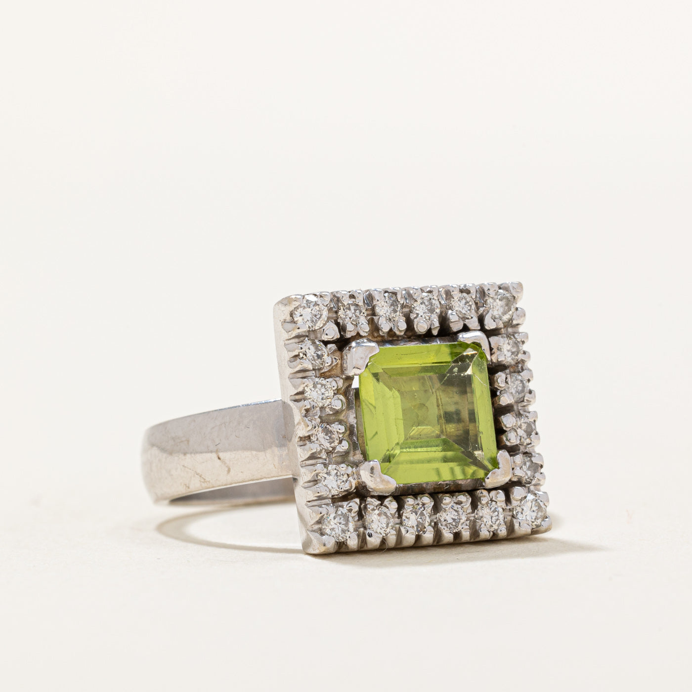 Peridot & Diamond Square Ring | 1.50ct, 0.30ctw | SZ 7.5 |