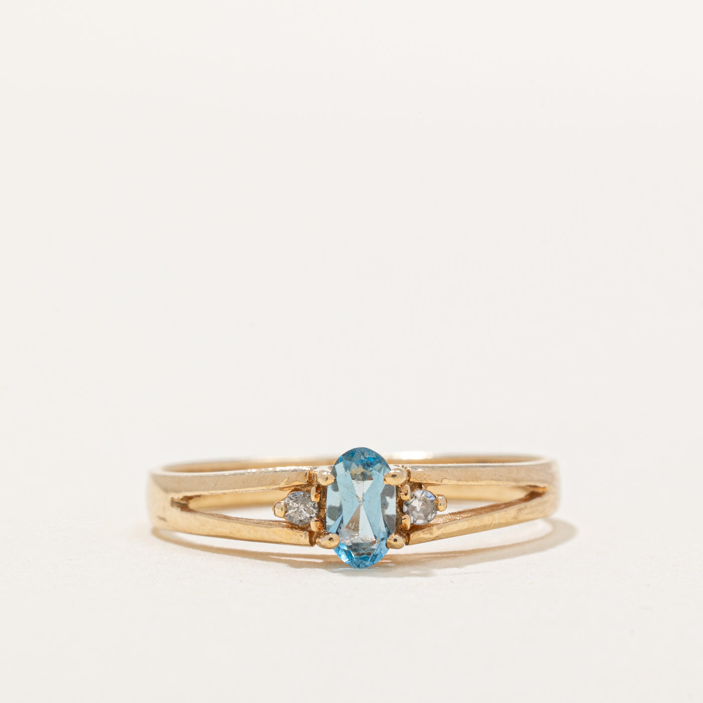 Blue Topaz & Diamond Open Shank Ring | 0.22ct, 0.02ctw | SZ 6 |
