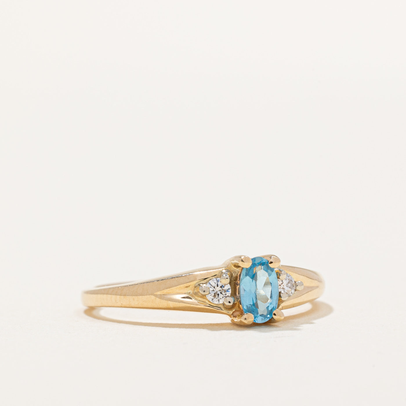 Blue Topaz & Diamond Tapered Ring | 0.20ct, 0.05ctw | SZ 7 |