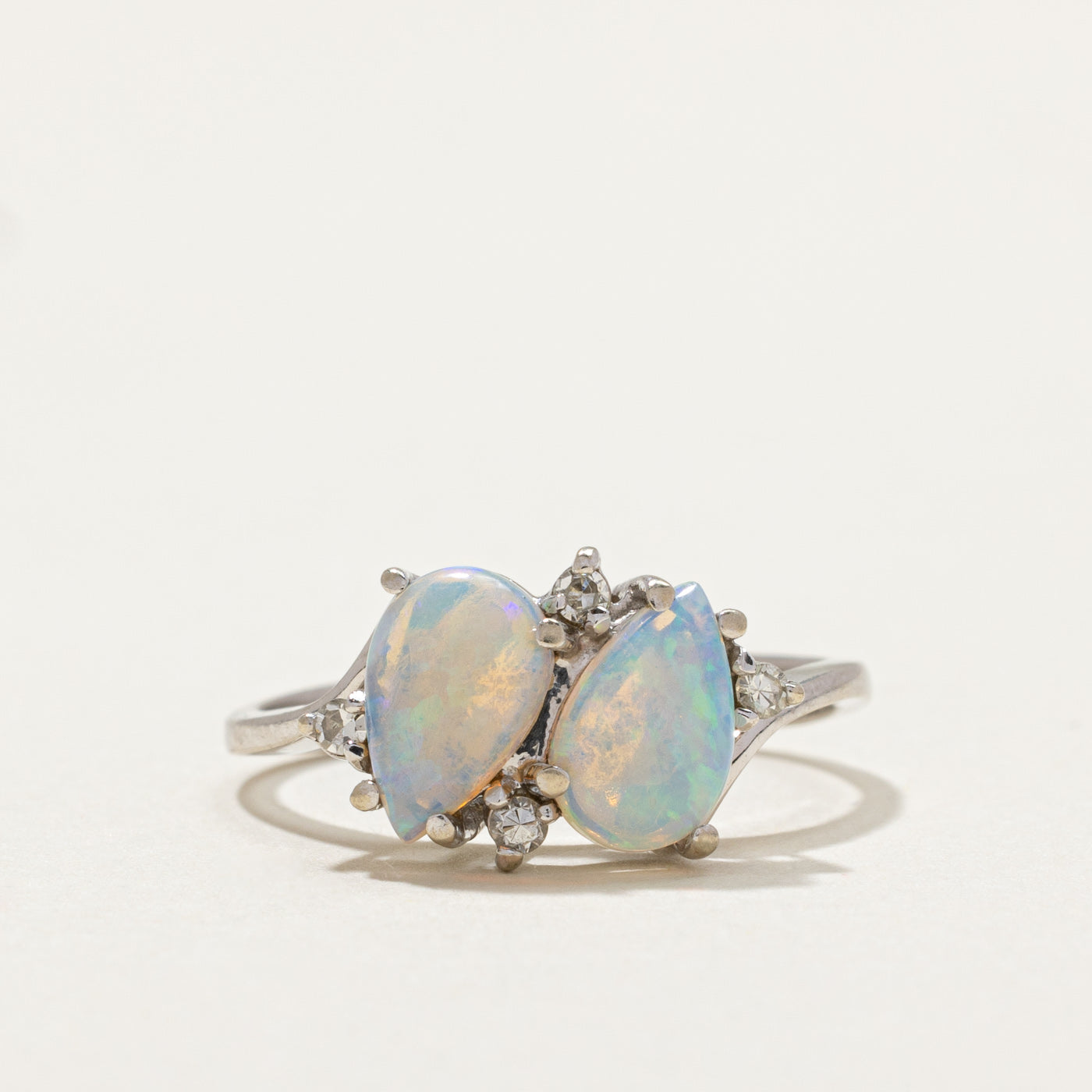 Toi et Moi Pear Opal & Diamond Ring | 0.80ctw, 0.08ctw | SZ 7 |